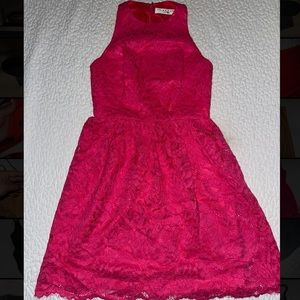 Trina Turk pink lace high neck dress. Size S.